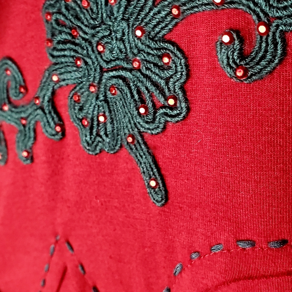 Double D Ranch Red Jewel Rhinestone Detailed longsleeve Button Down Top MEDIUM - Picture 5 of 10